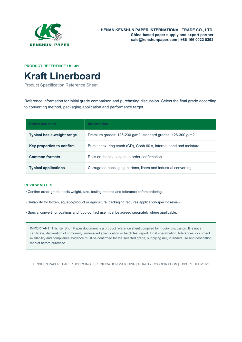 KenShun Paper kraft linerboard product reference preview